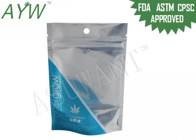 Medium Size Silver Ziplock Foil Bag Pouches , Clear Stand Up Pouches For Custom Marijuana Packaging